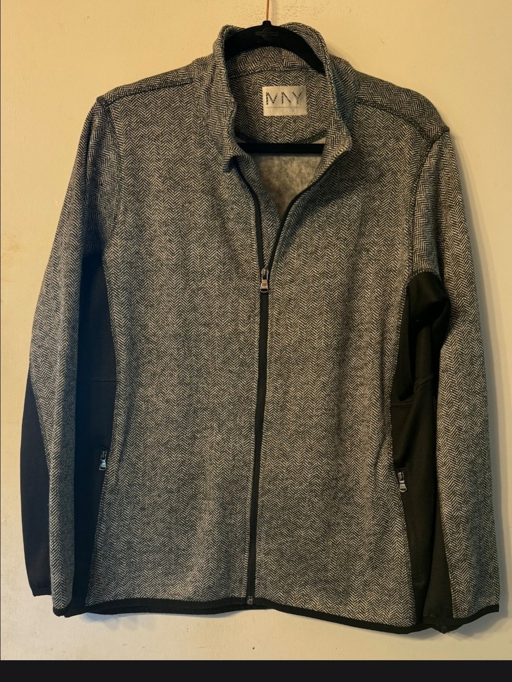 Vany Women's Gray Herringbone Zip Jacket with Black Panels